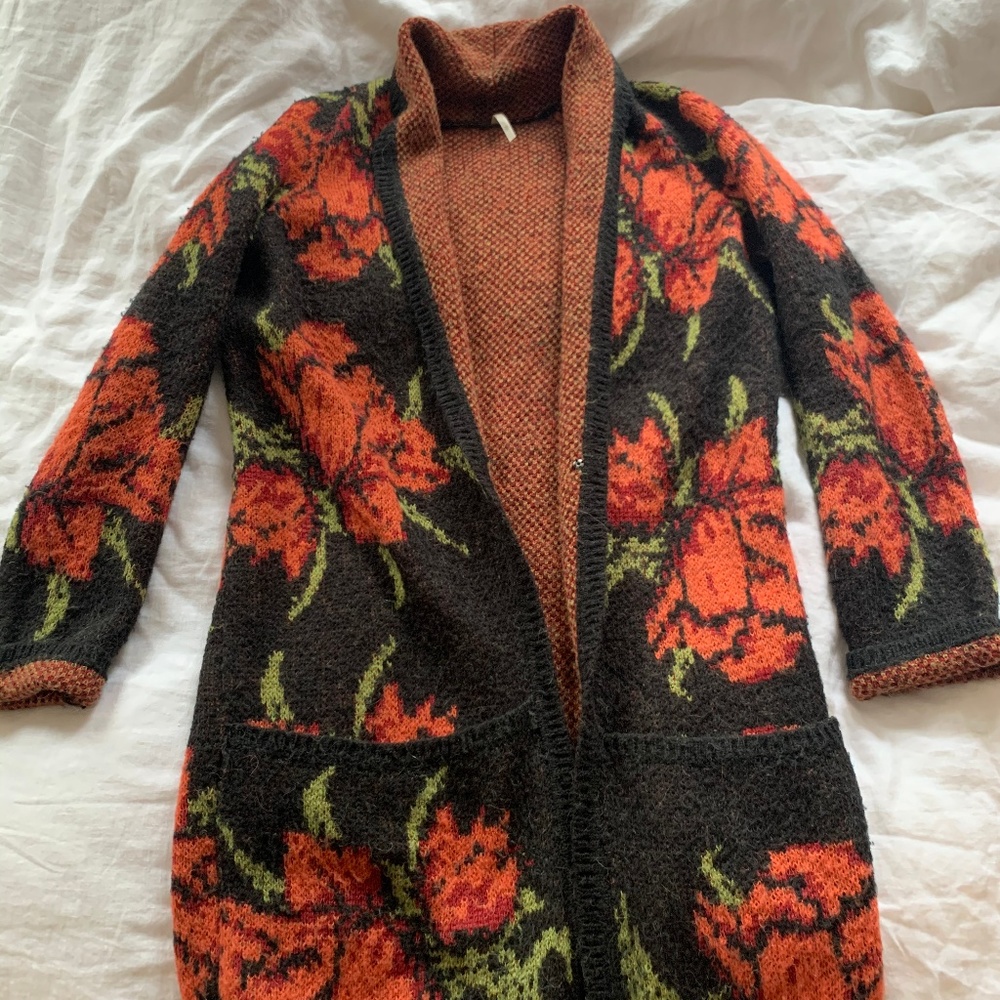 Free People - Floral Long Cozy Sweater